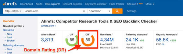 Backlink phải có Domain Rating (DR) cao