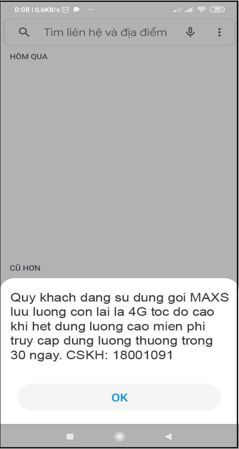 Kết quả kiểm tra dung lượng còn lại của VinaPhone nhanh, đơn giản