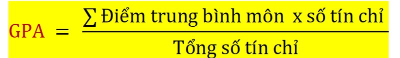 Tính điểm trung bình: (GPA * số tín chỉ) / tổng số tín chỉ