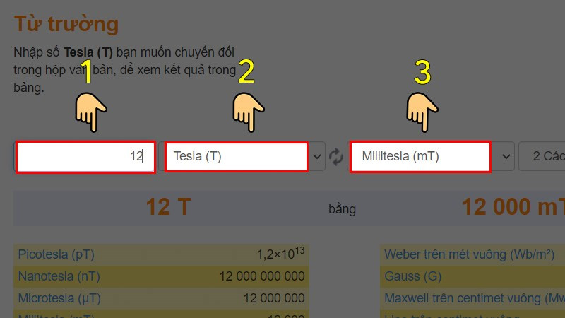 Cách tính đơn vị Tesla bằng công cụ Convert World