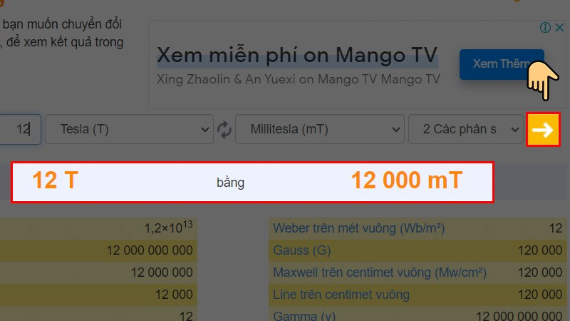 Cách tính đơn vị Tesla bằng công cụ Convert World