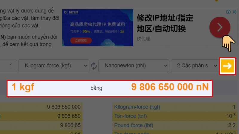 Kết quả đổi đơn vị