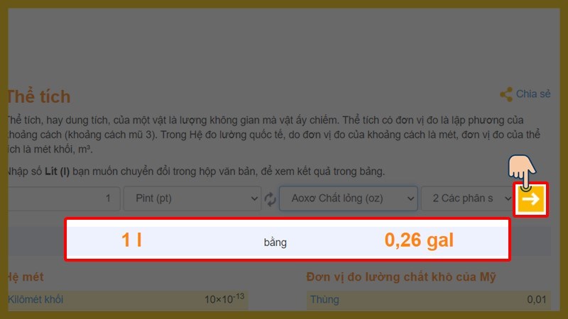 Nhấn chọn dấu mũi tên để chuyển đổi