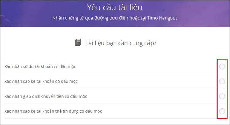 Chọn loại hình sao kê mà bạn đang cần sao kê