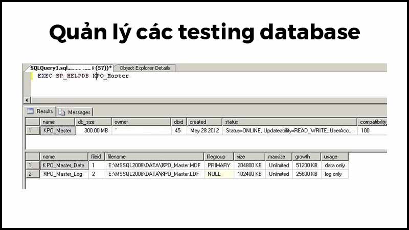 Quản lý các testing database (dữ liệu thử nghiệm)