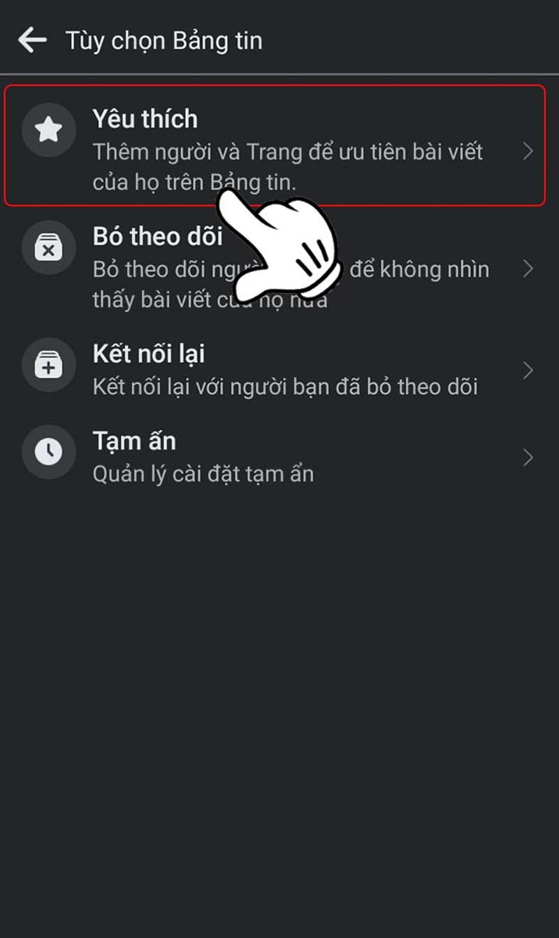 Chọn mục yêu thích