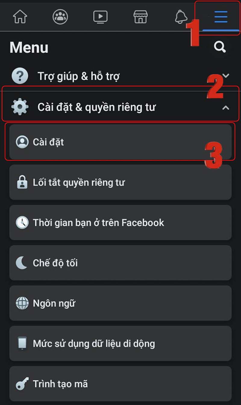 Cài đặt và quyền riêng tư > chọn Cài đặt
