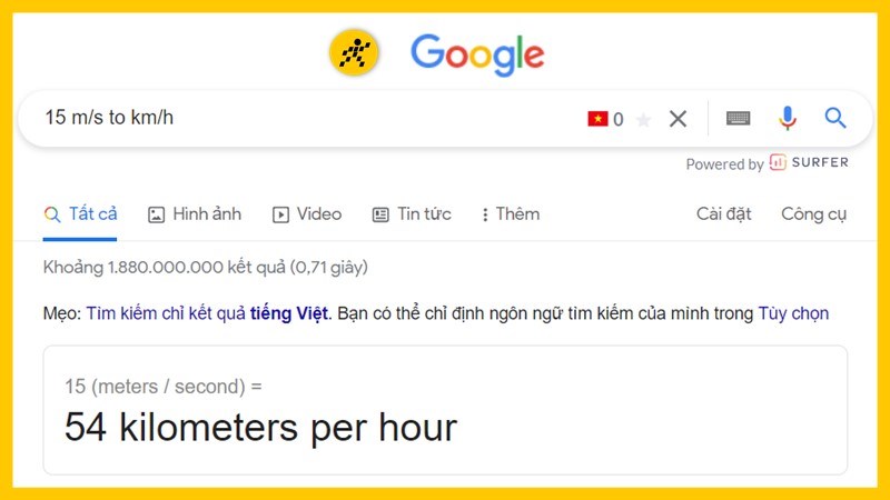 Chuyển đổi m/s với Google