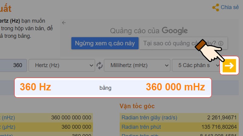 Nhấn chọn dấu mũi tên để chuyển đổi