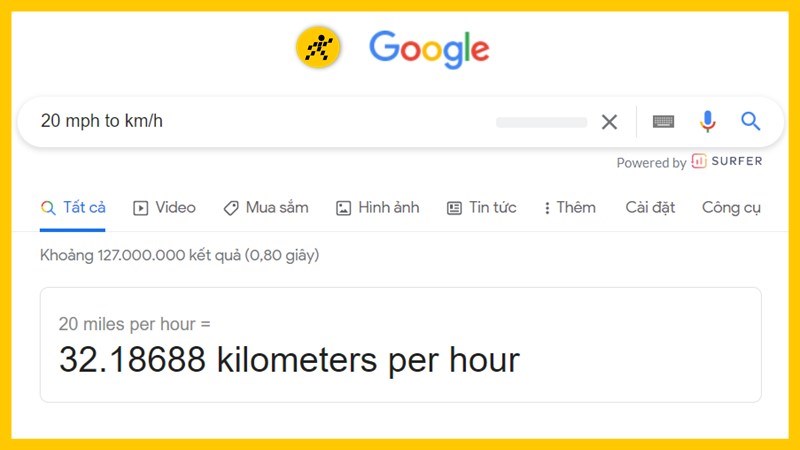 Đổi mph bằng Google