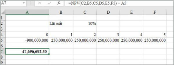 Cách tính NPV bằng Excel