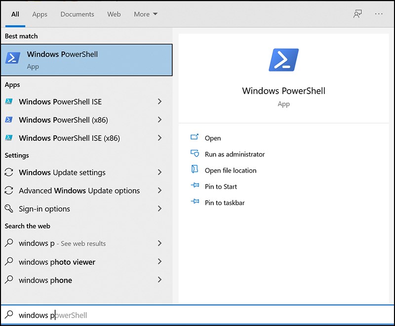 Kiểm tra bằng mã lệnh PowerShell