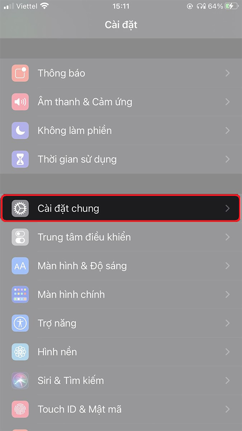 Chọn Cài đặt chung