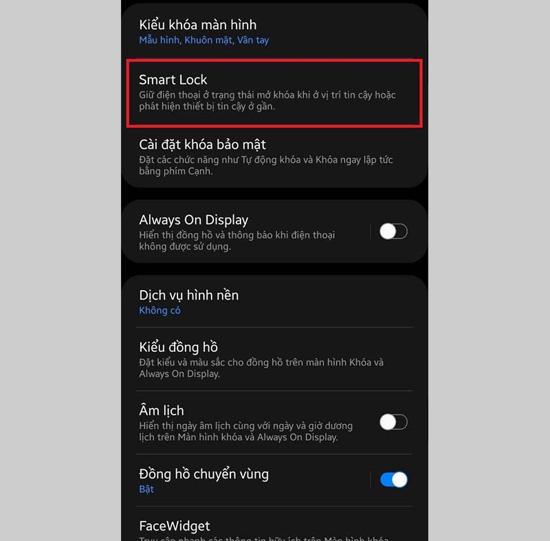 Bấm chọn Smart Lock