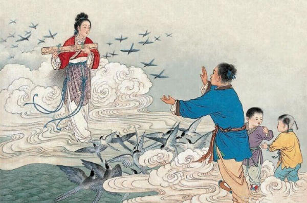 Cầu Ô Thước do đàn quạ trời tạo nên giúp hai người gặp nhau