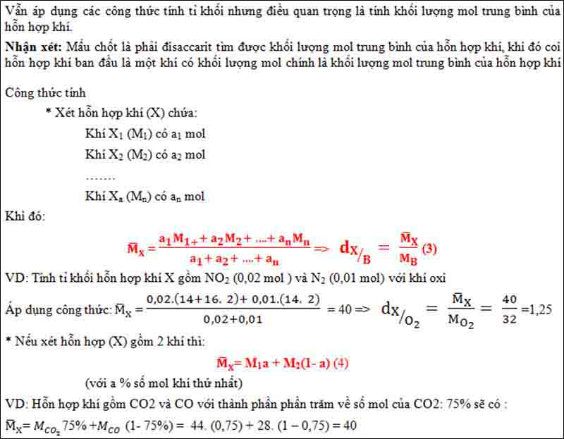 Dạng 1: Tính tỉ khối chất khí