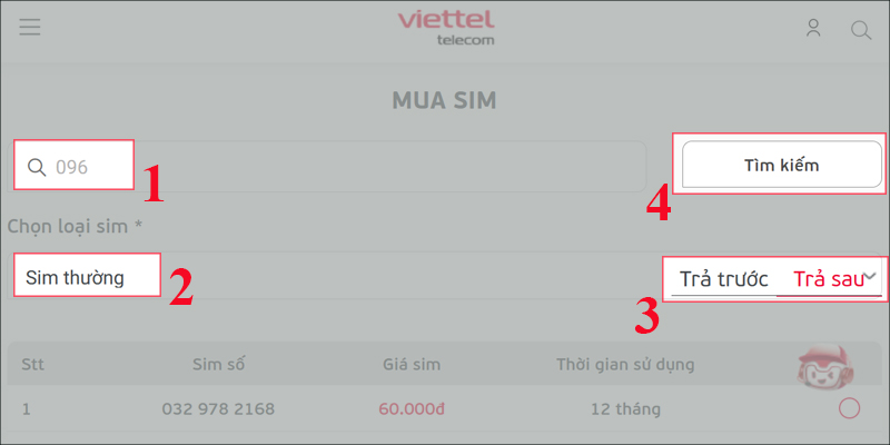 Nhấn vào thanh Tìm kiếm số và nhập số 096