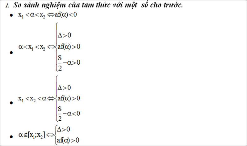 So sánh nghiệm của tam thức bậc hai với một số