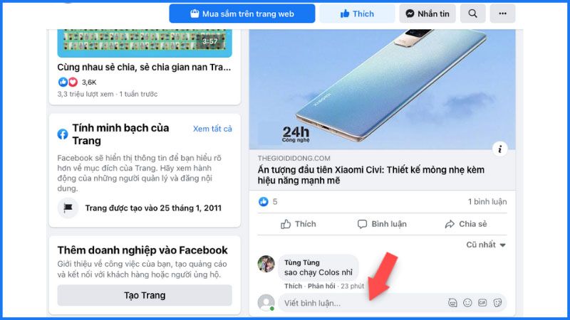 Mở tính năng bình luận