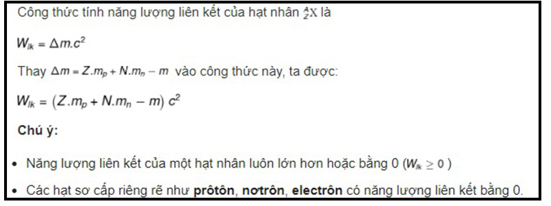 Công thức tính năng lượng liên kết (năng lượng liên kết của hạt nhân)