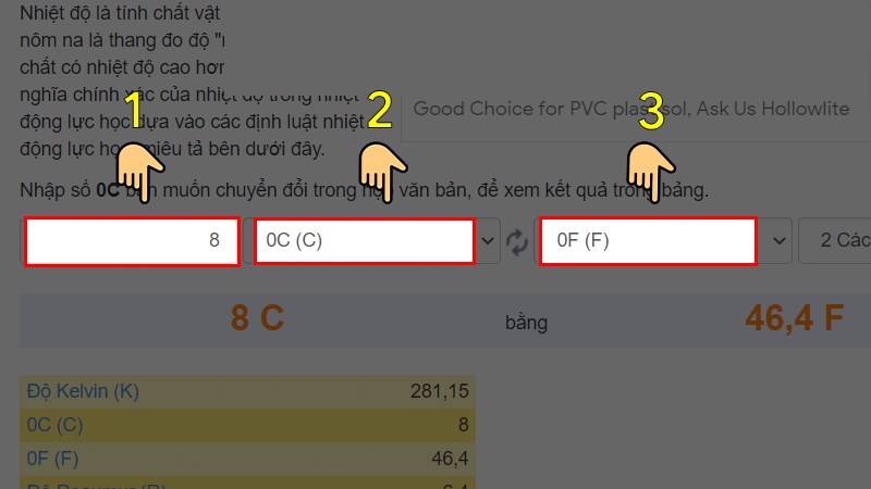 Cách đổi độ C sang độ F bằng công cụ