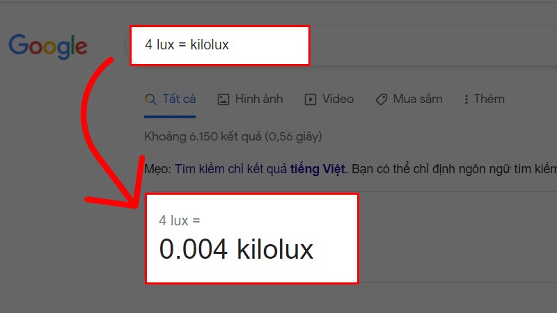 Cách tính đơn vị Lux bằng công cụ Google