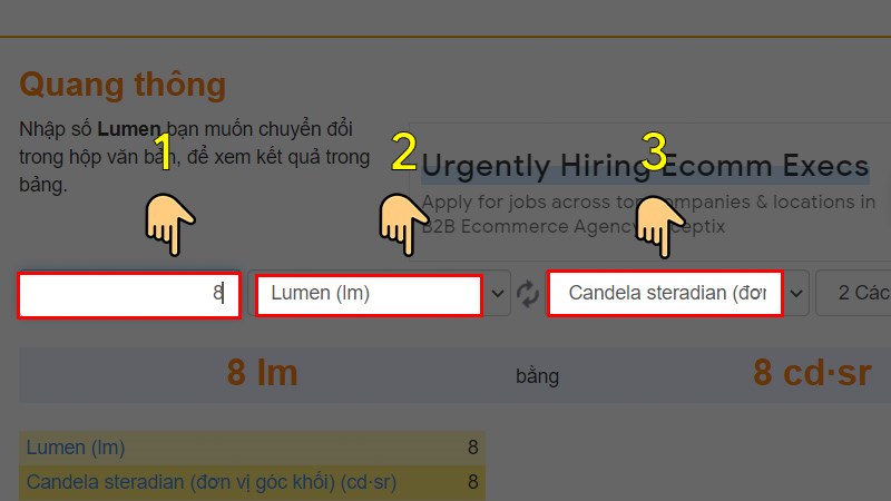Cách tính đơn vị Lumen bằng công cụ Convert World