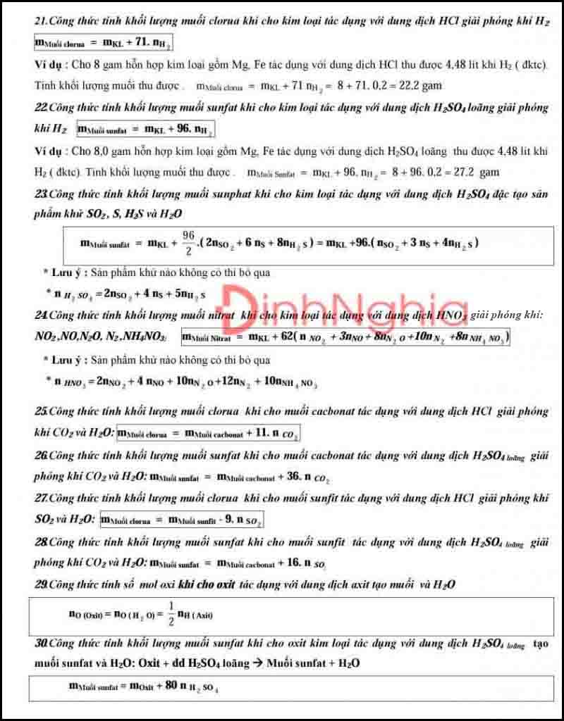 Một số công thức giải nhanh trắc nghiệm hóa học