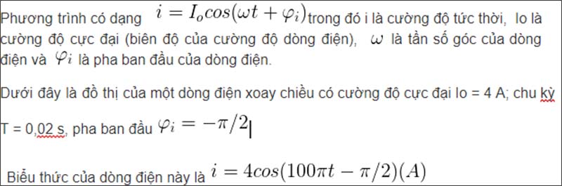 Công thức của dòng điện xoay chiều