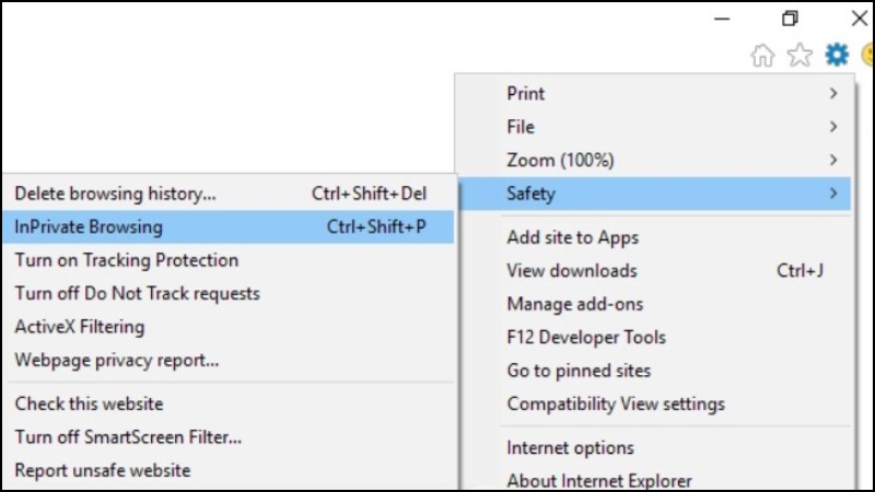 Mở chế độ ẩn danh trên trình duyệt web Internet Explorer