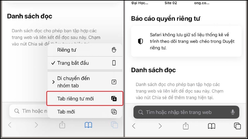 Mở chế độ ẩn danh trên Safari