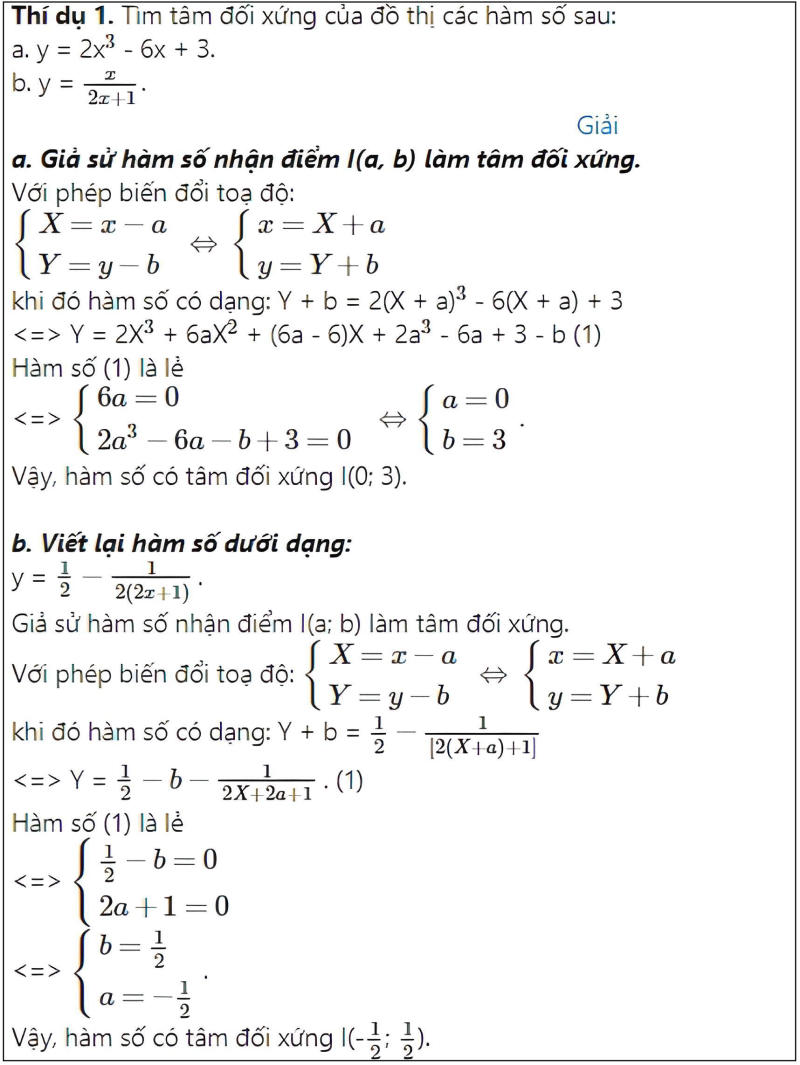 Các dạng toán về tâm đối xứng của đồ thị hàm số