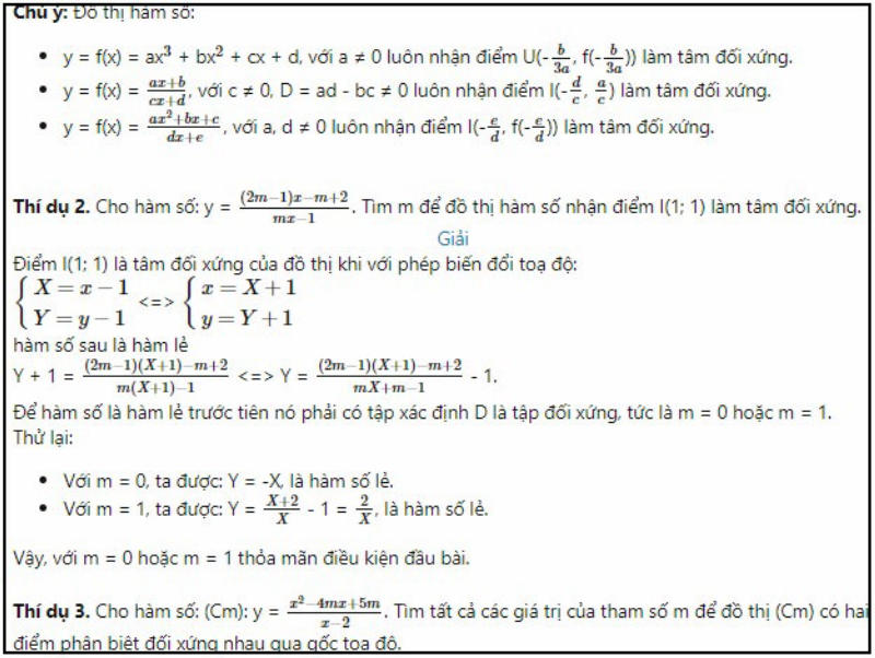 Các dạng toán về tâm đối xứng của đồ thị hàm số