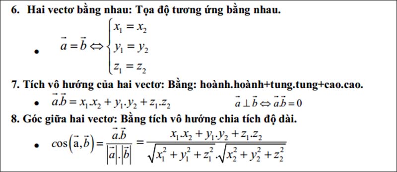 Các tính chất cần nhớ