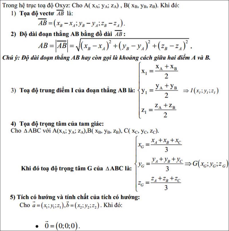 Các tính chất cần nhớ