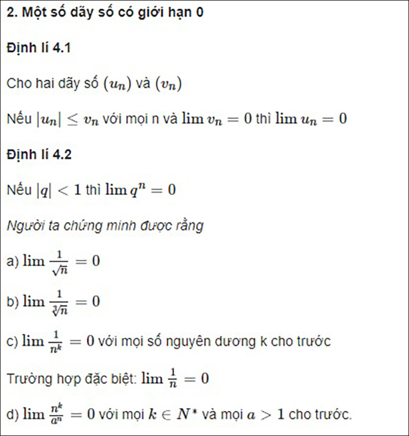 Một số dãy số có giới hạn 0
