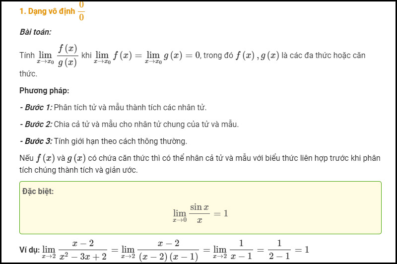 Giới hạn hàm số dạng vô định là gì?