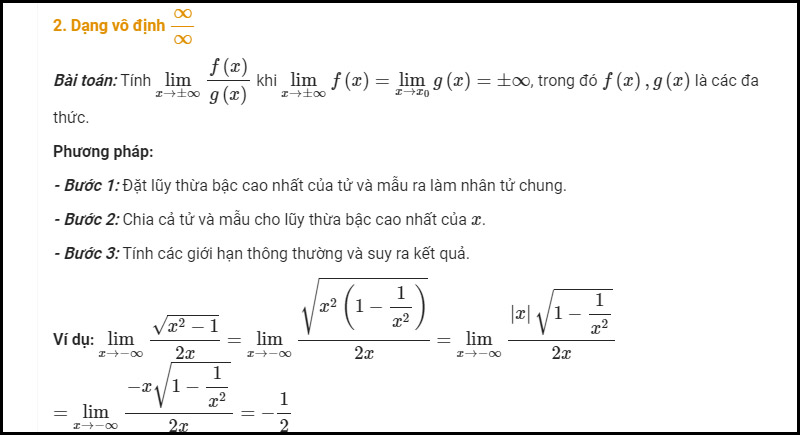 Giới hạn hàm số dạng vô định là gì?