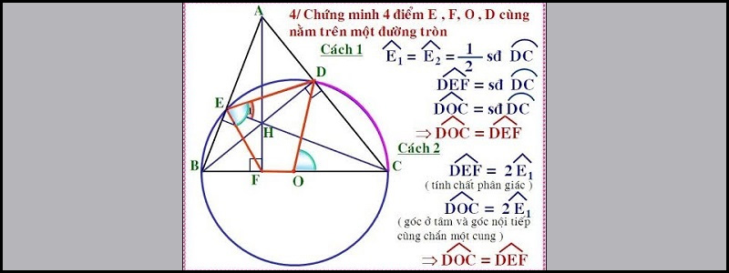 Chứng minh bốn điểm E, F,O, D cùng nằm trên một đường tròn