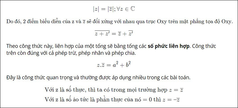 Một số tính chất của số phức liên hợp