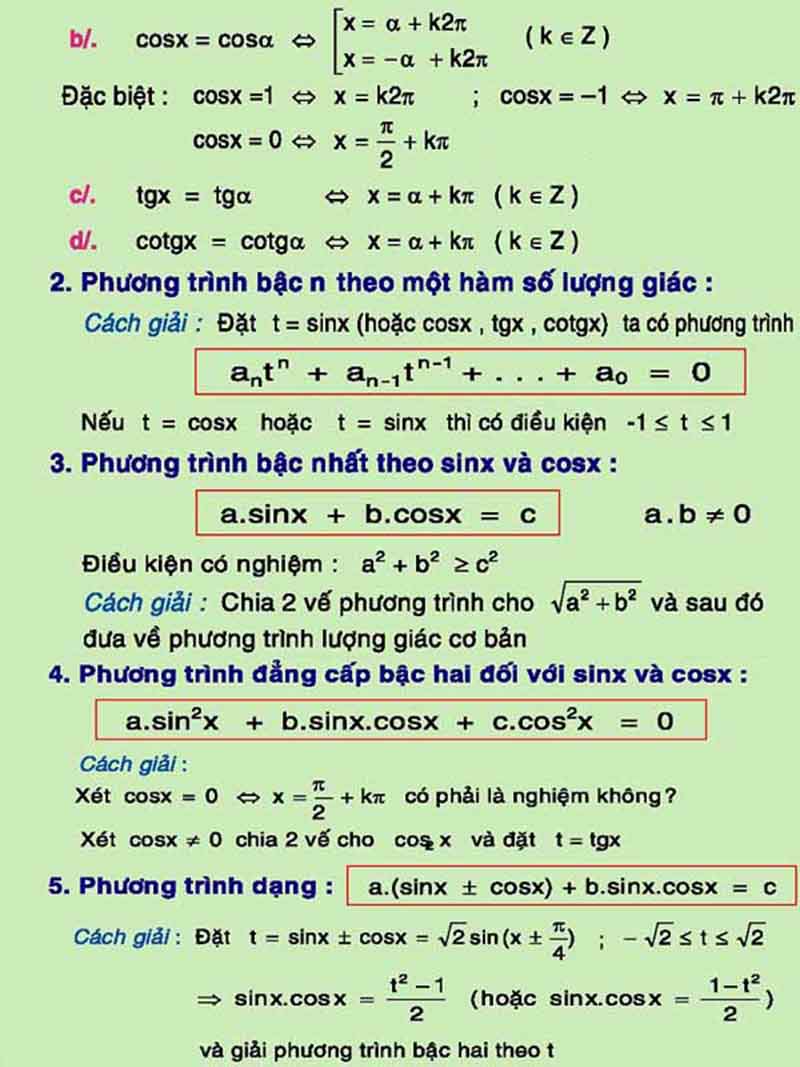 Tóm tắt công thức toán 12 phần Lượng giác