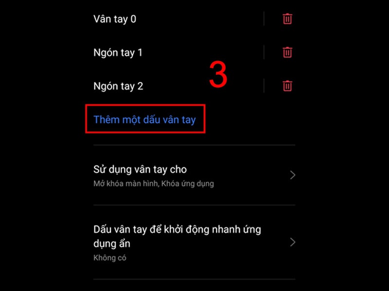 chọn thêm một dấu vân tay