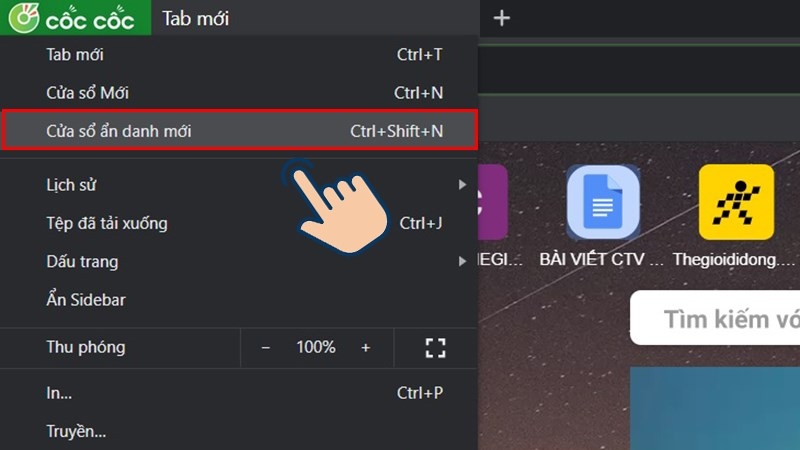 Mở chế độ ẩn danh trên trình duyệt web Cốc cốc