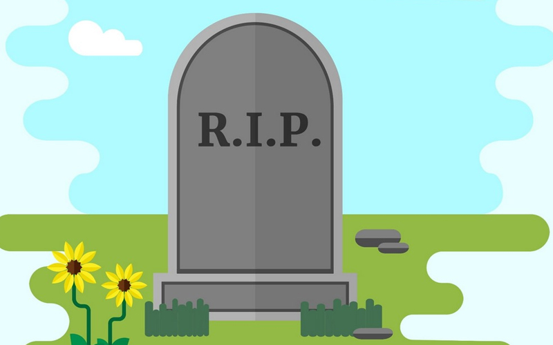 RIP xuất hiện dưới dạng chữ viết, trên bia mộ của người đã khuất