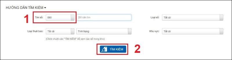 Chọn đầu số 090 trong mục "Tìm số"