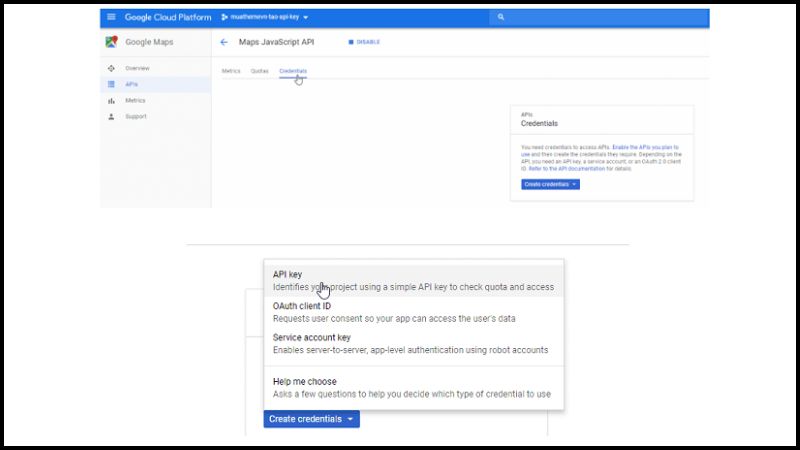 Bắt đầu tạo Google Maps API Key