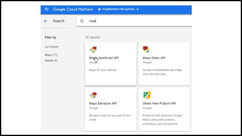 Chọn Maps JavaScript API