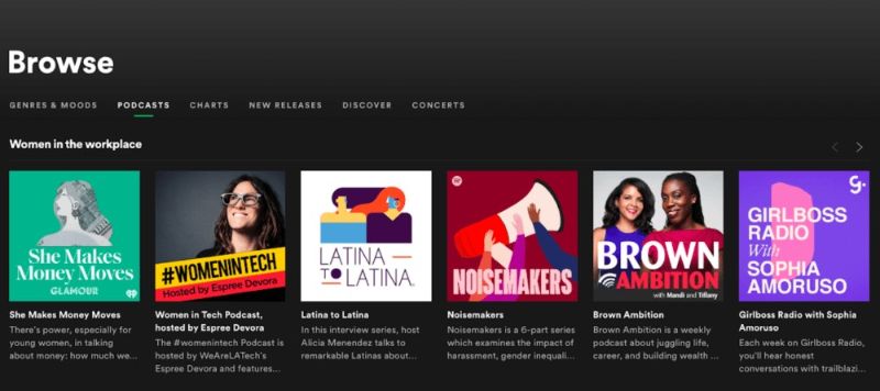 Người dùng có thể tìm nhiều chủ đề khác nhau trên Podcasts Spotify Người dùng có thể tìm nhiều chủ đề khác nhau trên Podcasts Spotify