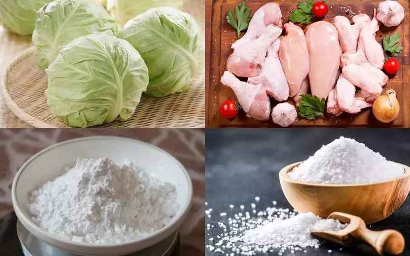 Nguyên liệu của súp thịt gà, bắp cải và bông cải xanh