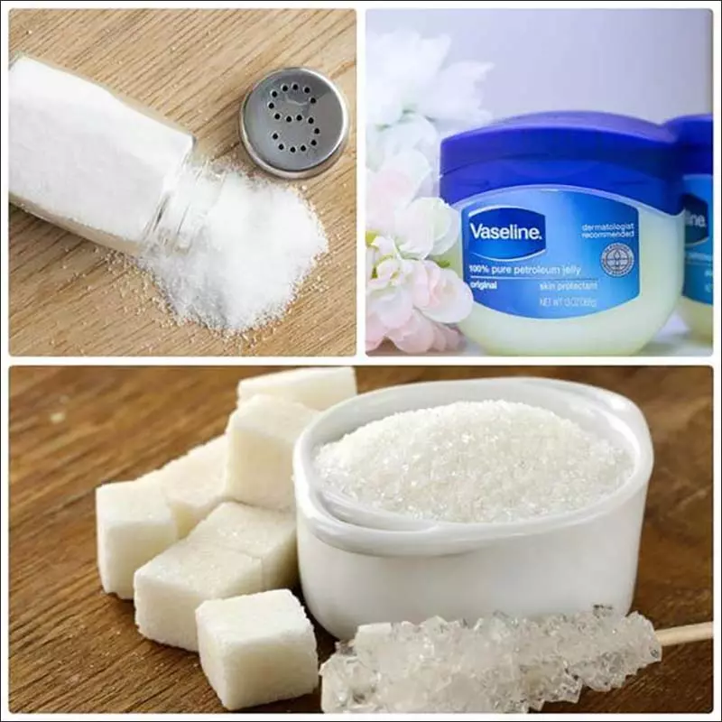 Vaseline, đường, muối